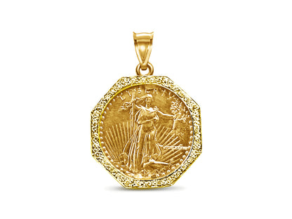 Handmade Solid Gold Diamond Fancy Coin Pendant , 1oz Coin ,