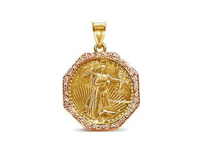 Handmade Solid Gold Diamond Fancy Coin Pendant , 1oz Coin ,
