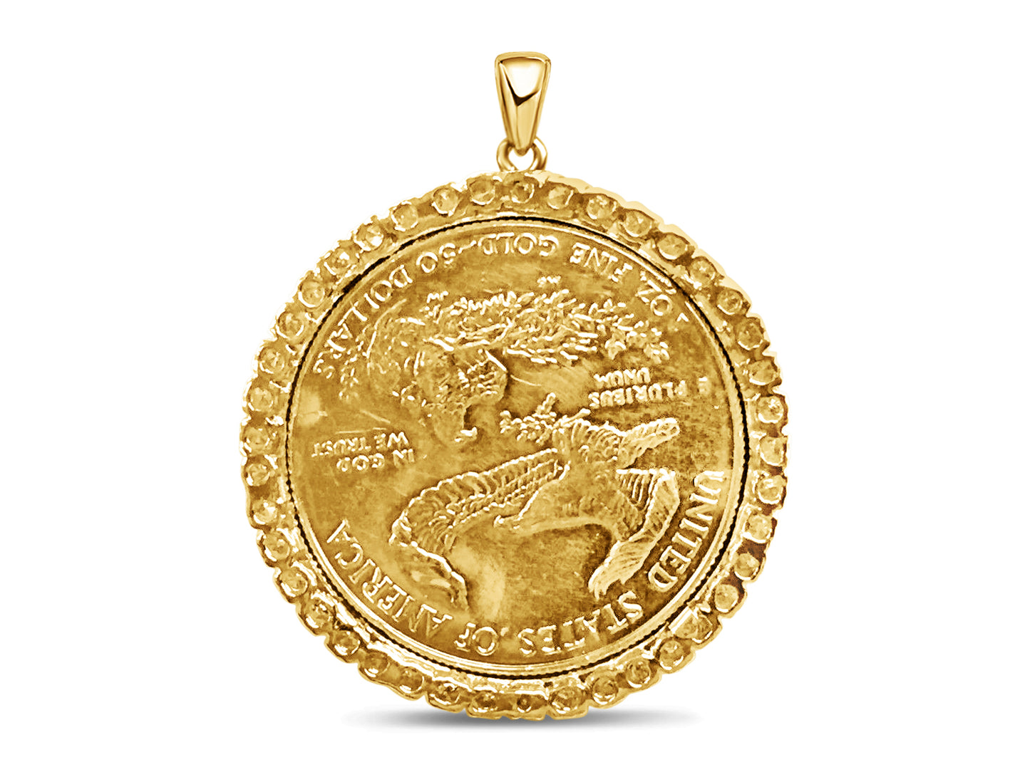 Handmade Solid Gold Diamond Fancy Coin Pendant , 1oz Coin ,