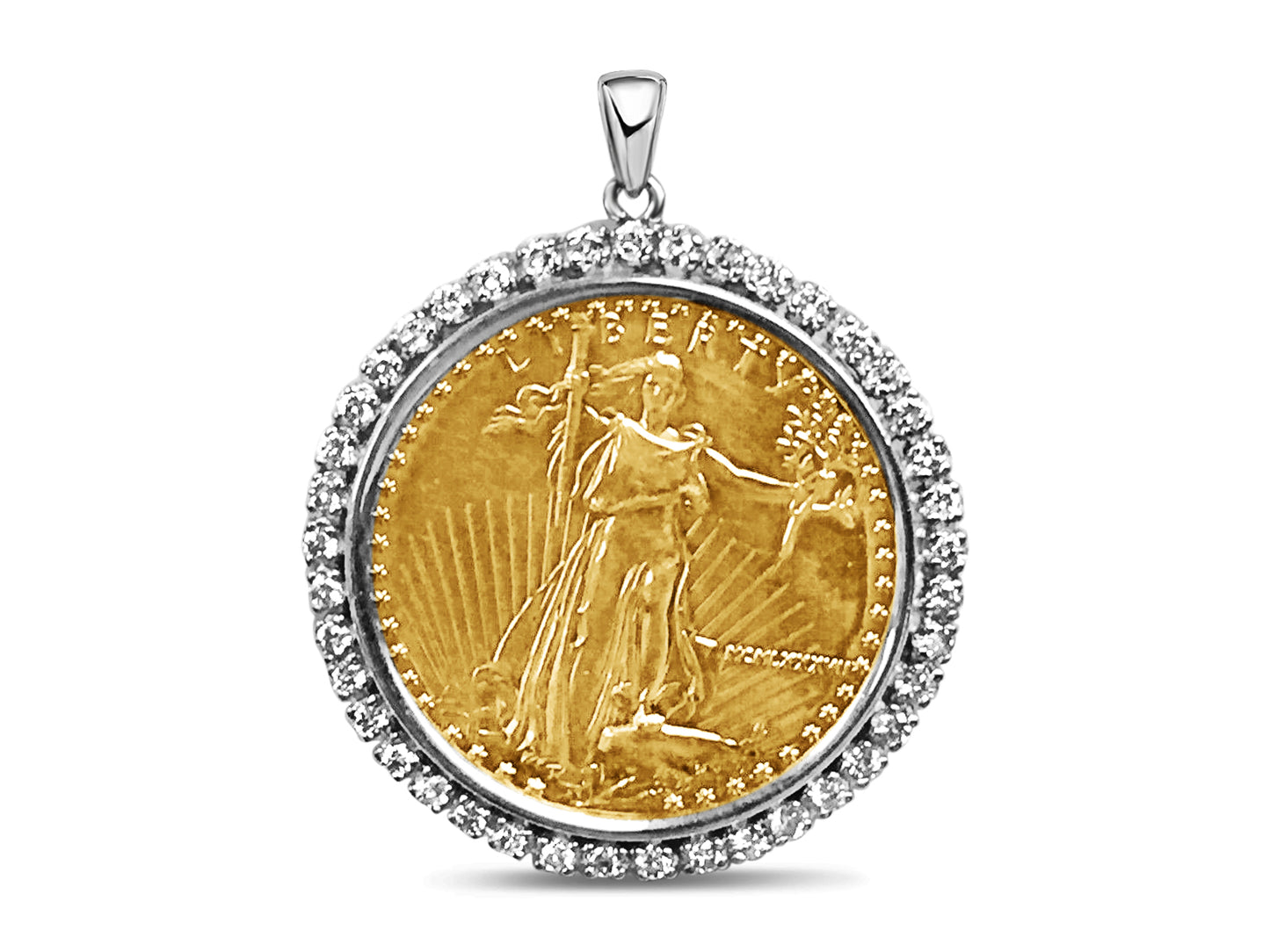 Handmade Solid Gold Diamond Fancy Coin Pendant , 1oz Coin ,