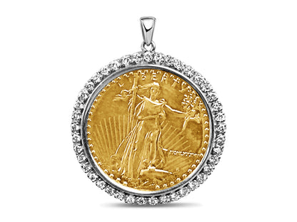 Handmade Solid Gold Diamond Fancy Coin Pendant , 1oz Coin ,