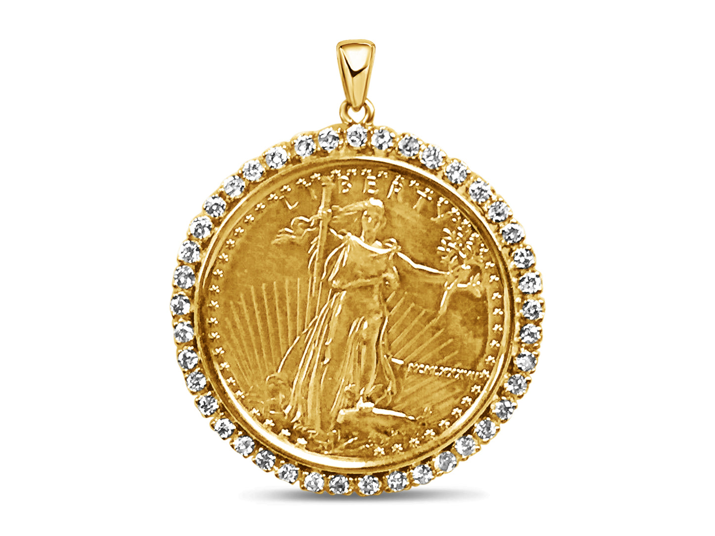 Handmade Solid Gold Diamond Fancy Coin Pendant , 1oz Coin ,