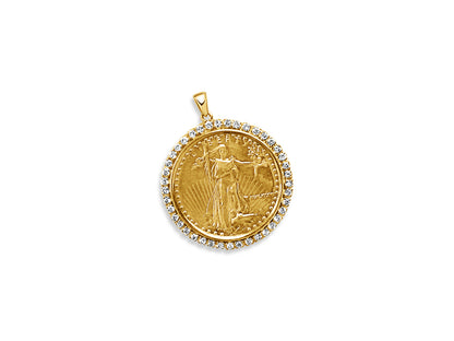 Handmade Solid Gold Diamond Fancy Coin Pendant , 1oz Coin ,
