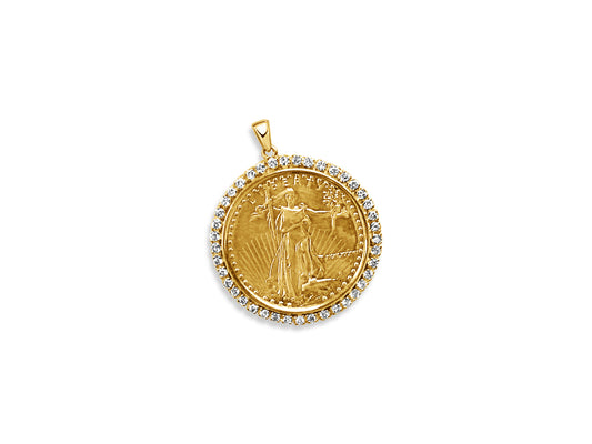 Handmade Solid Gold Diamond Fancy Coin Pendant , 1oz Coin ,