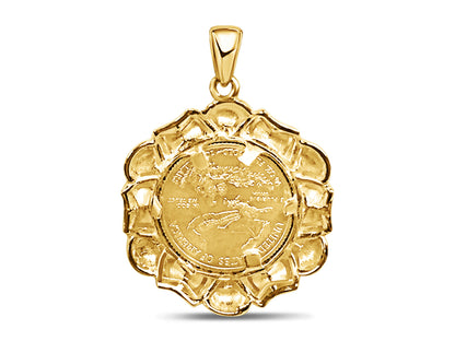 Handmade Solid Gold Diamond Fancy Coin Pendant , 1/4oz Coin ,