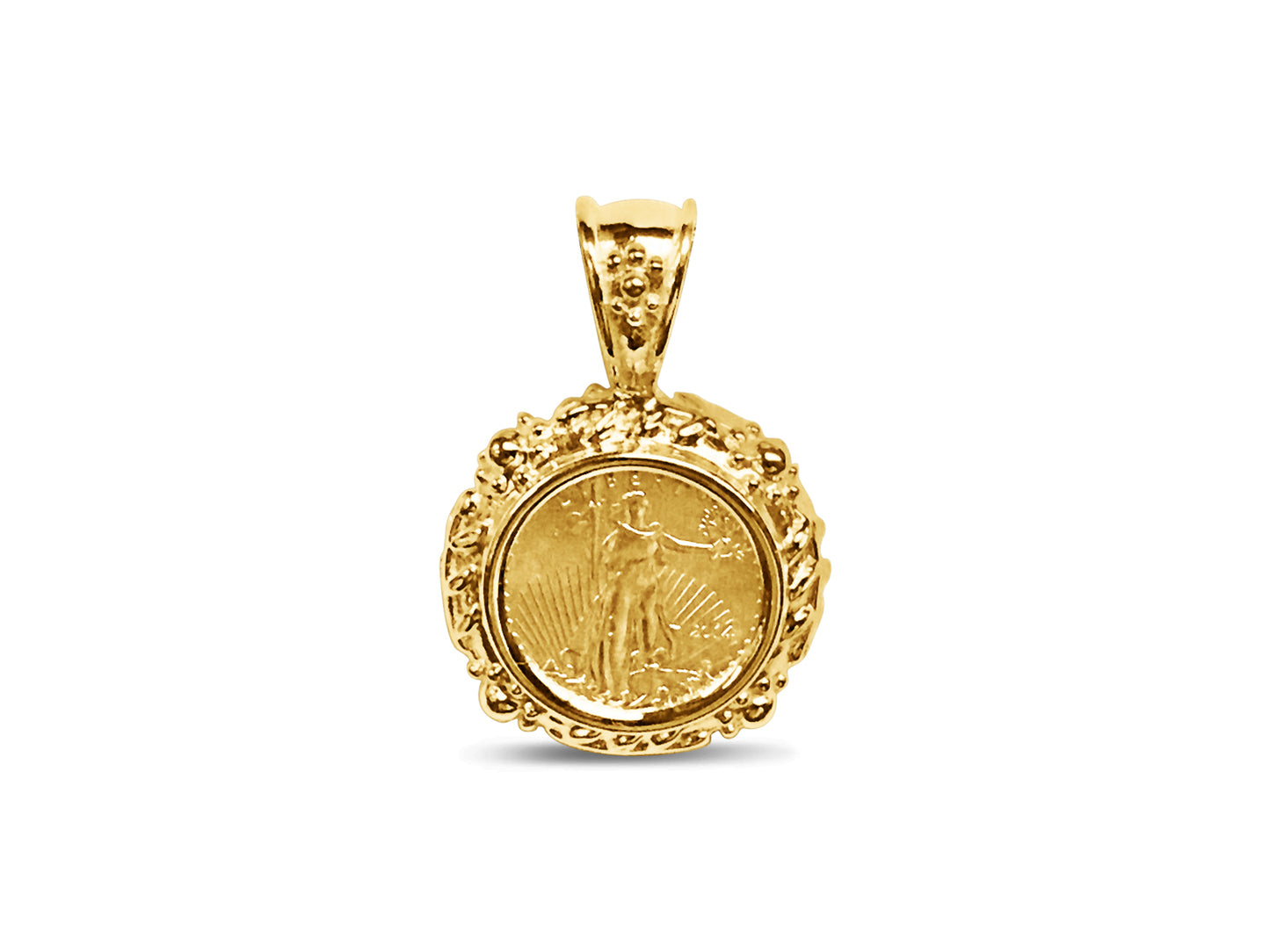 Handmade Solid Gold Fancy Coin Pendant , 1/10oz Coin ,