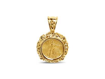Handmade Solid Gold Fancy Coin Pendant , 1/10oz Coin ,