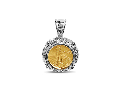 Handmade Solid Gold Fancy Coin Pendant , 1/10oz Coin ,