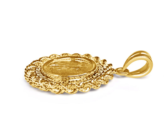 Handmade Solid Gold Greek Key Rope Frame Coin Pendant , 1/4oz Coin , 32.5x45mm