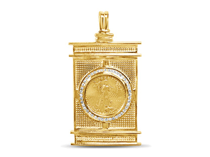 Handmade Solid Gold Diamond Fancy Coin Pendant , 1/2oz Coin ,