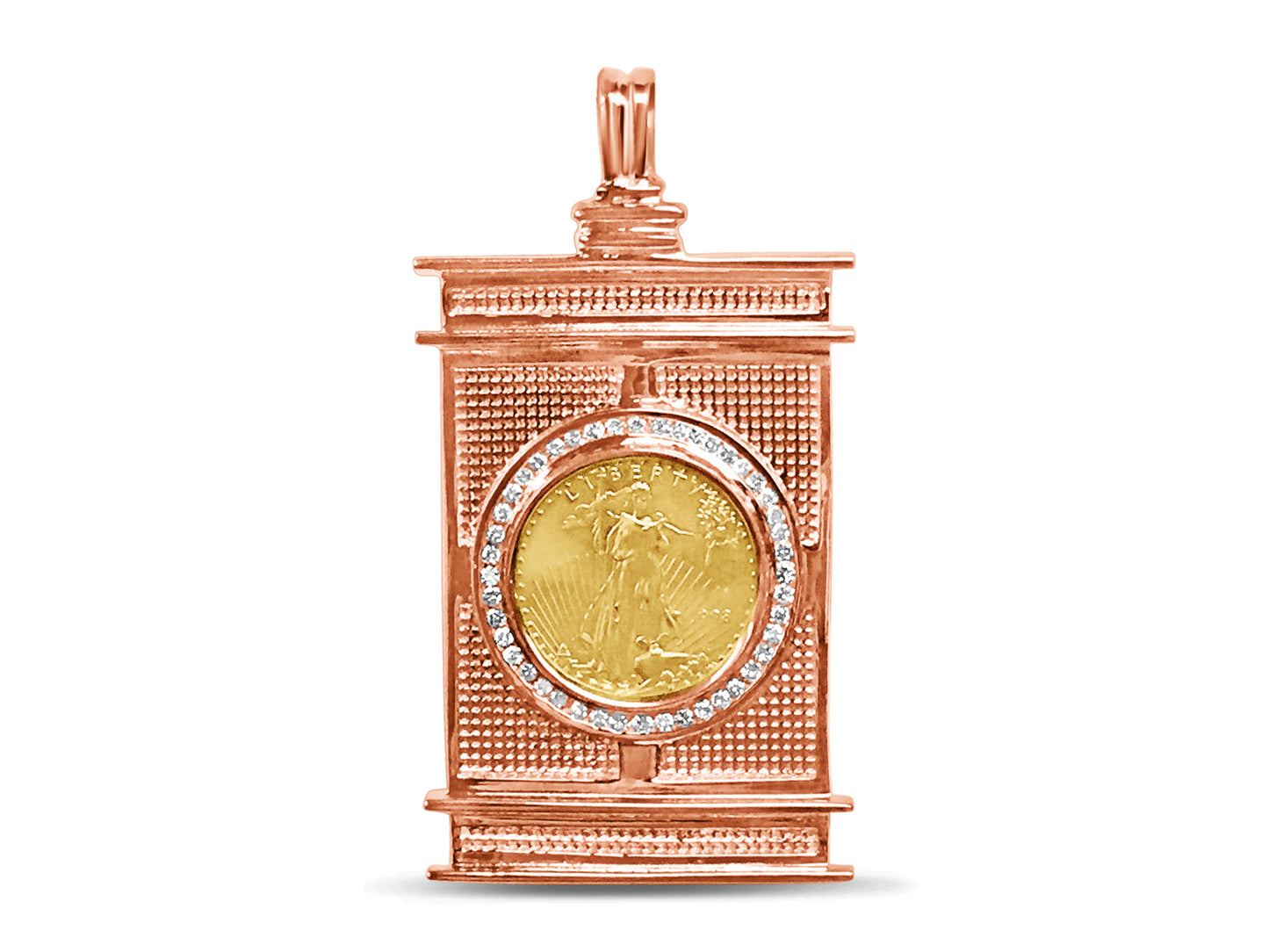 Handmade Solid Gold Diamond Fancy Coin Pendant , 1/2oz Coin ,