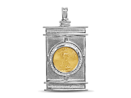 Handmade Solid Gold Diamond Fancy Coin Pendant , 1/2oz Coin ,