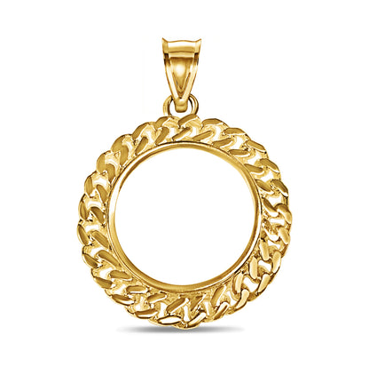 Handmade Solid Gold Curb Chain Link Frame Coin Pendant , 1/2oz Coin ,