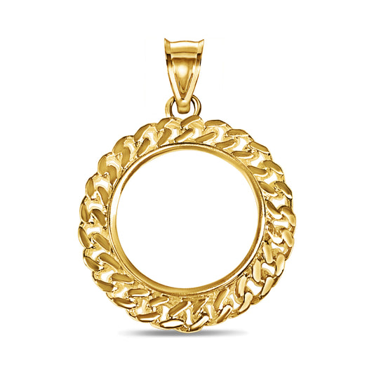 Handmade Solid Gold Curb Chain Link Frame Coin Pendant , 1/2oz Coin ,