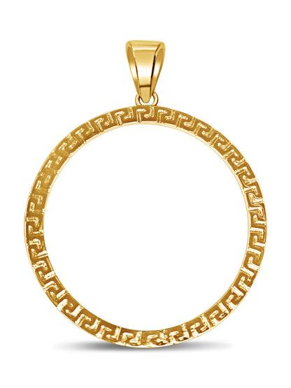 Handmade Solid Gold Greek Key Coin Frame Coin Pendant ,