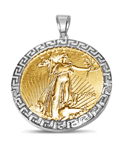 Handmade Solid Gold Greek Key Coin Frame Coin Pendant ,