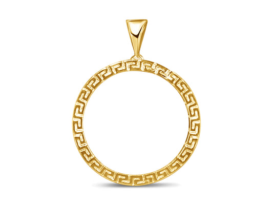 Handmade Solid Gold Greek Key Frame Coin Pendant , 22mm