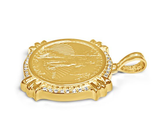 Handmade Solid Gold Diamond Fancy Coin Pendant , 1/2oz Coin ,