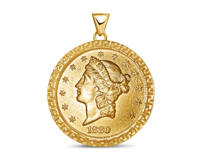 Handmade Solid Gold Greek Key Frame Coin Pendant , 1oz Coin , 27mm