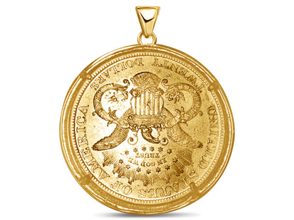 Handmade Solid Gold Greek Key Frame Coin Pendant , 1oz Coin , 27mm