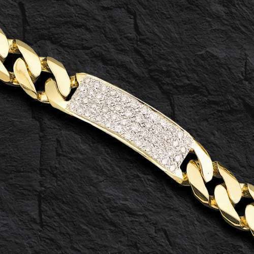 Handmade Solid Gold Diamond ID Curb Bracelet , 16mm